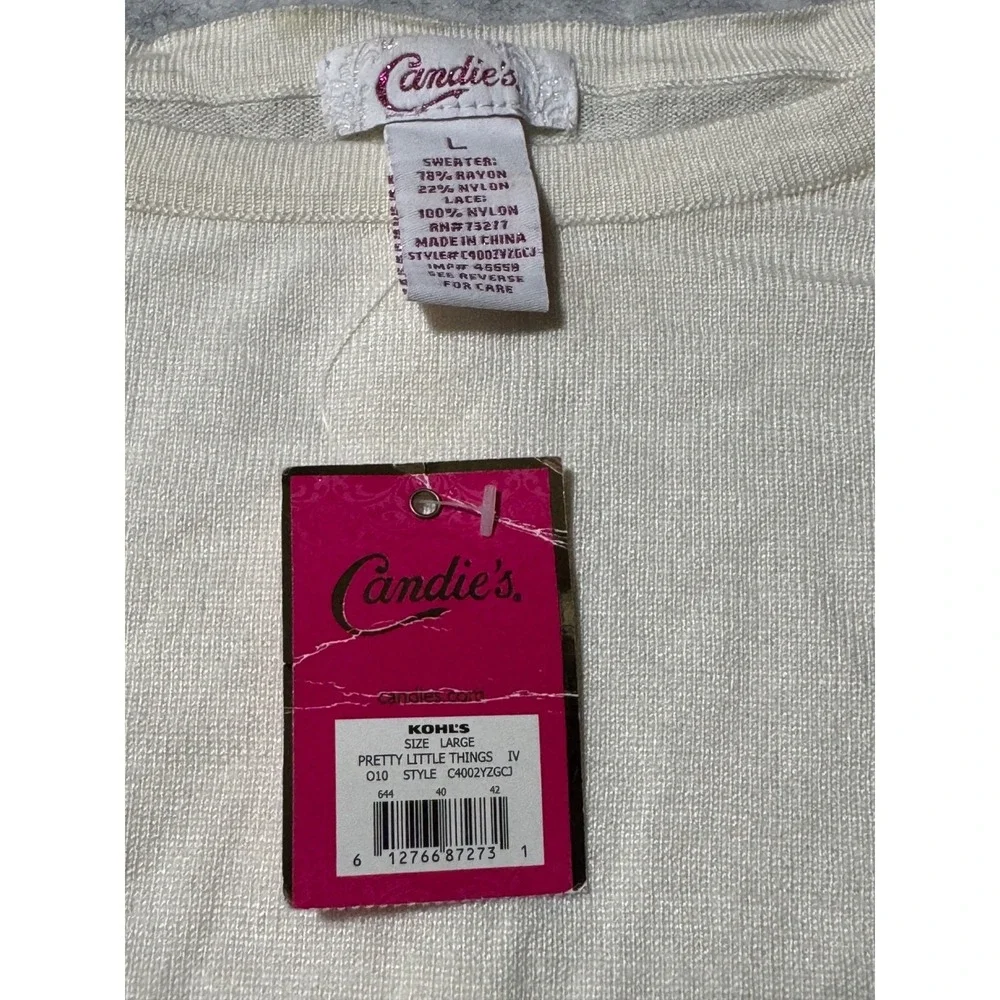Candie's Women's Lightweight Knit Sweater Long sleeve Ivory Cream NWT ;